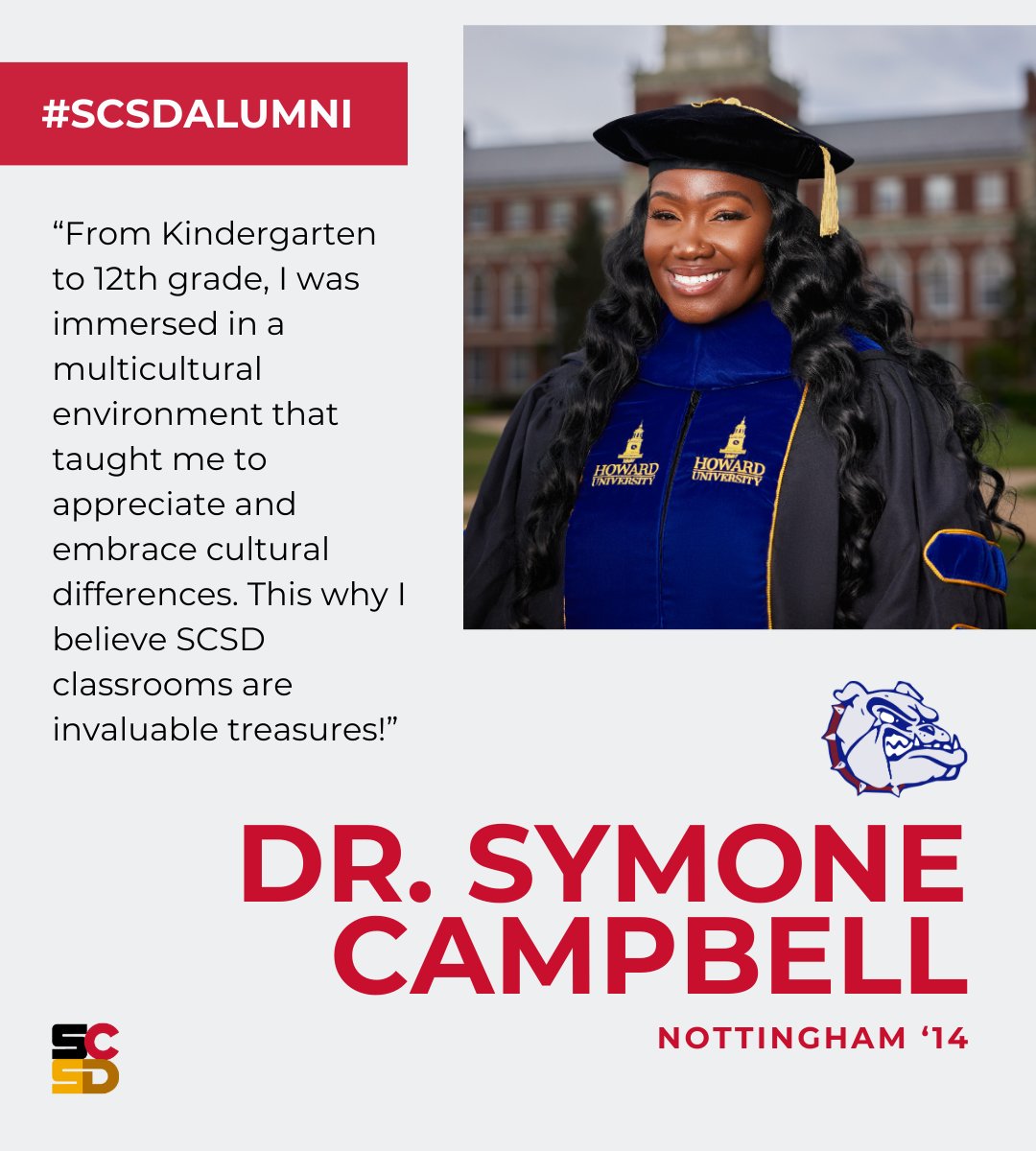 We’re always happy to share the success of #SCSDAlumni! Today, meet Dr. Symone Campbell (@NottinghamSCSD ’14) - now a researcher and professor at @HowardU.