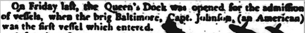 #Liverpool OTD - 1795: Queens Dock is first opened. The first vessel to enter is the American brig Baltimore.