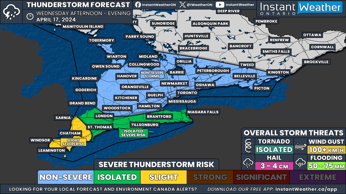 #ONStorm #ONwx ⛈️ Severe Thunderstorms Target Parts of Southwestern Ontario on Wednesday With Tornado Threat 📅 Wednesday, April 17, 2024 ⤵️ FULL FORECAST instantweatherinc.com/ontario/foreca… - Brennen