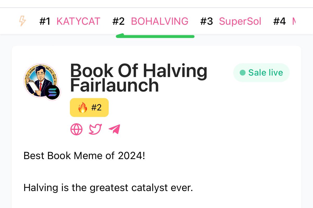 Bohalving's tweet photo. Top 2 trending on @pinkecosystem #Pinksale #Solana $BOHALVING #BOHALVING 

@toly https://t.co/pyhessRvpc