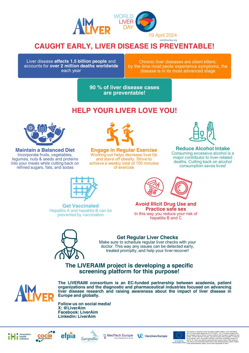 LiverAim's tweet photo. 🎉Happy World Liver Day from the @LiverAim team!

📢Let’s raise awareness about liver diseases!

🧐Take a look at the LiverAim infographic and help your liver love you 👇

https://t.co/i5kcQKH40R
@WorldLiverDay
#WorldLiverDay https://t.co/Pe4lPmPNHm