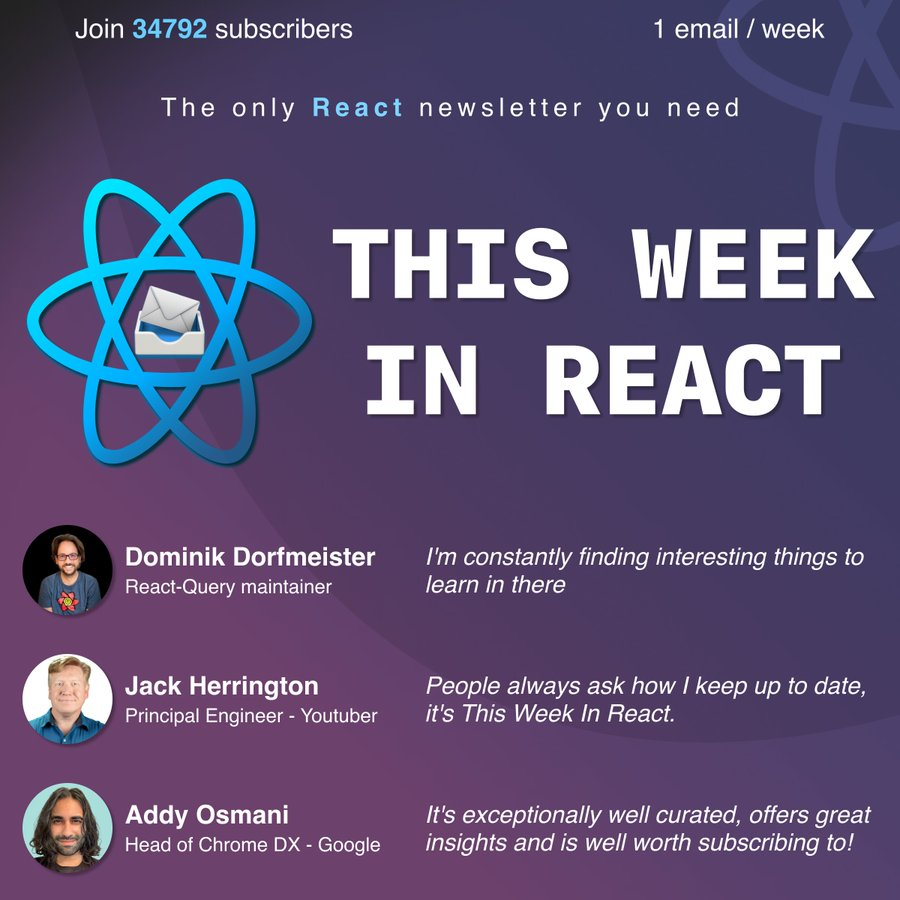 This Week In React 182

⚛️ 
- v18.3 warnings
- v19 useDeferredValue
- v19 Forms reset
- Next.js
- DevTools
- Zustand
- CSS-in-JS
- R19
- Remix
- Jest
- XState
- Astro
📱
- 0kb RN Server Components?
- Worklets
- Privacy Manifest
- Strict DOM
- ThreeJS

... more by ✉️

Details 👇
