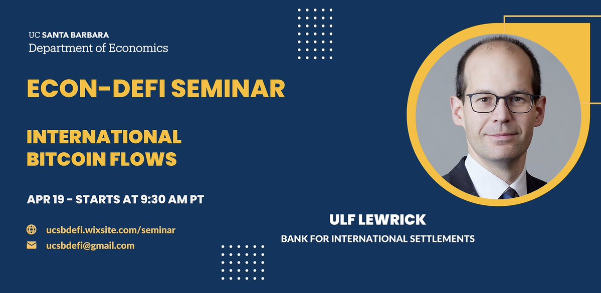 UCSBDeFi's tweet image. This Friday, don't miss this amazing talk held by Ulf Lewrick! 馃憦馃挕
Join us ucsb.zoom.us/j/83534029174!
#ucsbdefi #GradforGrad