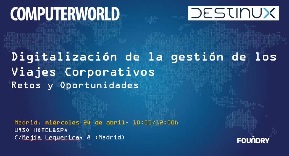 ¿Tienes que justificar el ROI de tus viajes corporativos y no tienes herramientas para hacerlo? Acompáñanos el próximo 24 de abril junto a #DESTINUX para conocer cómo la #digitalización está cambiando la gestión de los viajes de negocios. Regístrate bit.ly/3Ub9MBR