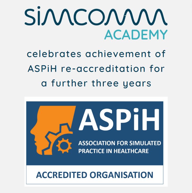 We are celebrating SimComm Academy’s achievement of re-accreditation with the Association of Simulated Practice in Healthcare @ASPiHUK 

Over the last three years, we have worked diligently to uphold and promote the ASPiH standards and principles. 

Thank you to all