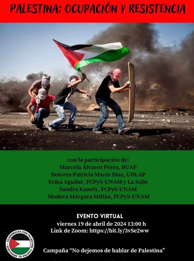Nos vemos este viernes 19 de abril, 13:00 hrs, por zoom: bit.ly/3vSe2ww No dejemos de hablar de Palestina 🍉 Alto al #GenocidioEnGaza #PalestinaLibre