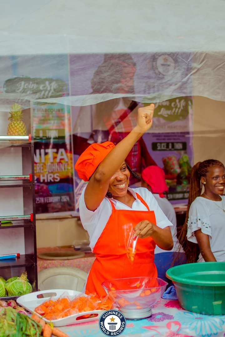 Anita Chinyere Johnny is attempting to break the Guinness World Record for the longest marathon chopping fruits and vegetables, She is pushing for 72 hours starting from today! Anita is from Port Harcourt and she needs your support to see this happen! #AnitaSliceAthon