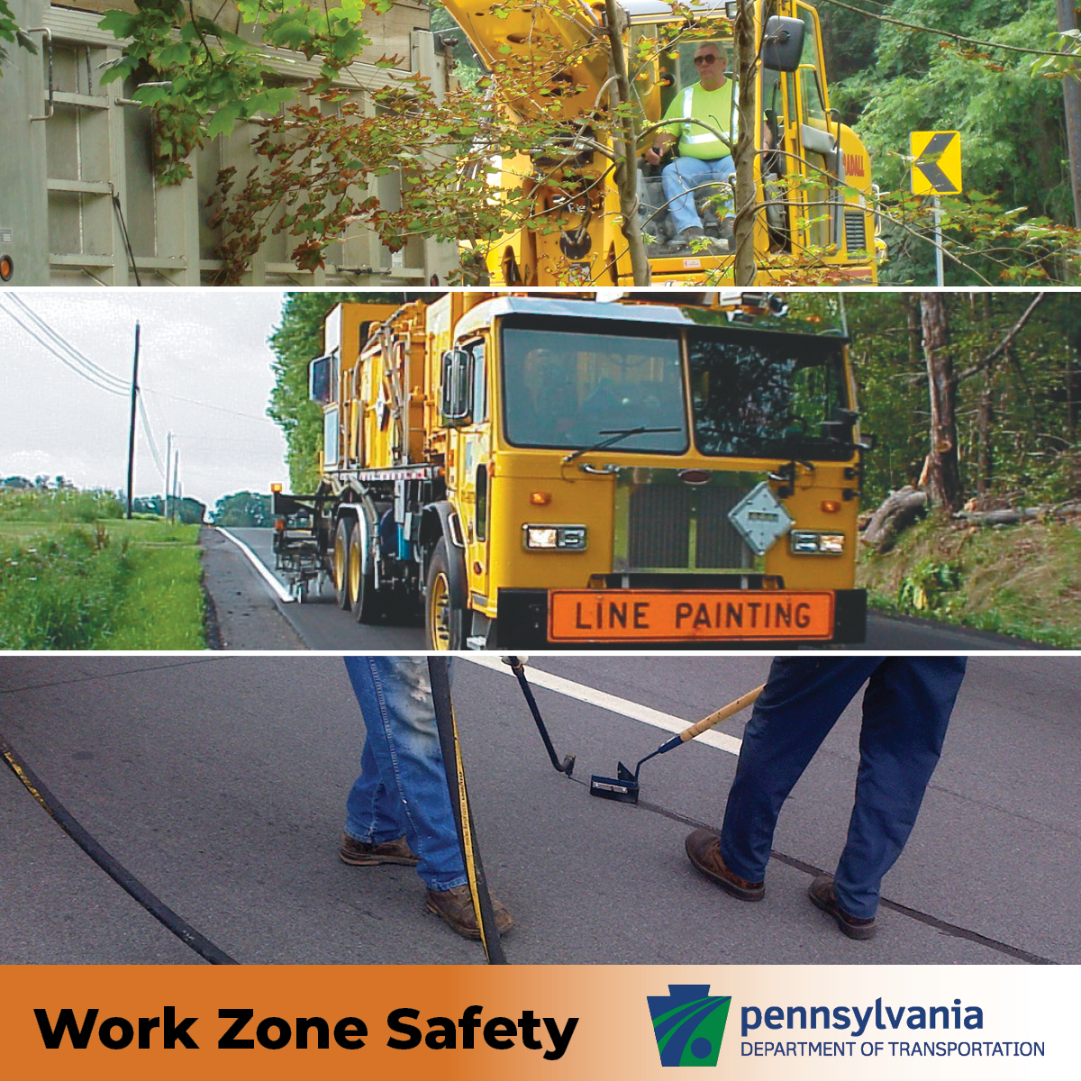 Our mobile operations include line painting, crack sealing, bridge cleaning & shoulder cutting. If you encounter these, please: ➡️ Be patient. ➡️ Never drive over freshly painted lines. ➡️ Only pass safely & legally. More tips penndot.pa.gov/workzonesafety. #NWZAW #WorkZoneSafety