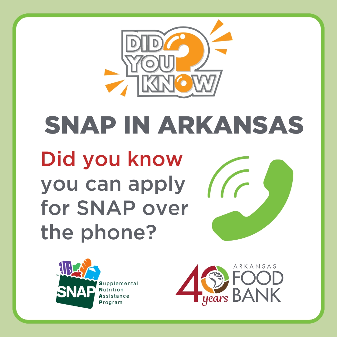 📞 Did you know? Applying for SNAP benefits is just a phone call away! Call our SNAP Team at 501-613-7782 or email SNAP@arkansasfoodbank.org. #SNAP #arkansasfoodbank #arfoodbank #snaphelpcenter #foodstamps #feedingamerica #endhunger #fighthunger #arfb #afb