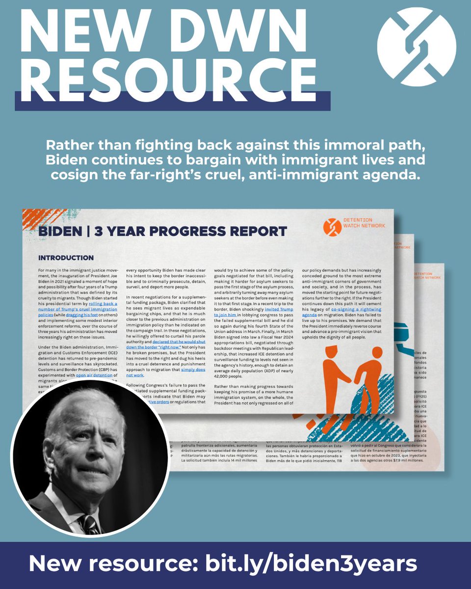 ⚡️NEW RESOURCE: Biden 3 Year Progress Report is out now from DWN and details how Biden continues to cosign the far-right’s cruel, anti-immigrant agenda and betray his promises of a more humane immigration system. Read all of our demands here: bit.ly/biden3years