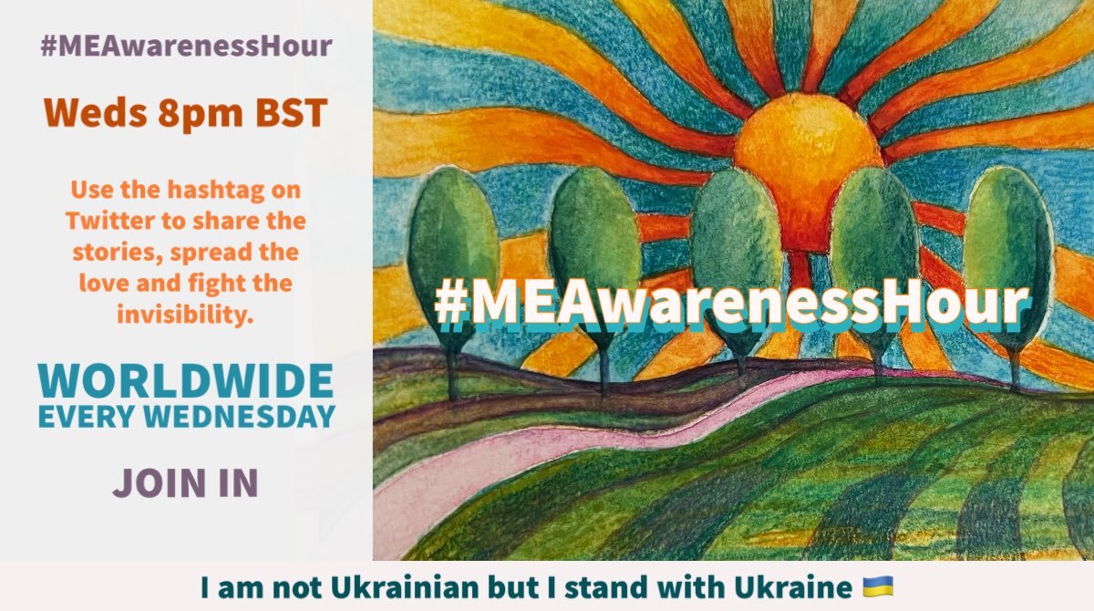 Tonight is #MEawarenessHour

Never doubt that a small group of thoughtful, committed citizens can change the world; indeed, it's the only thing that ever has. - Margaret Mead

20:00 BST      21:00 Europe 
All welcome
#MyalgicEncephalomyelitis 

@AertbyLisa🙏