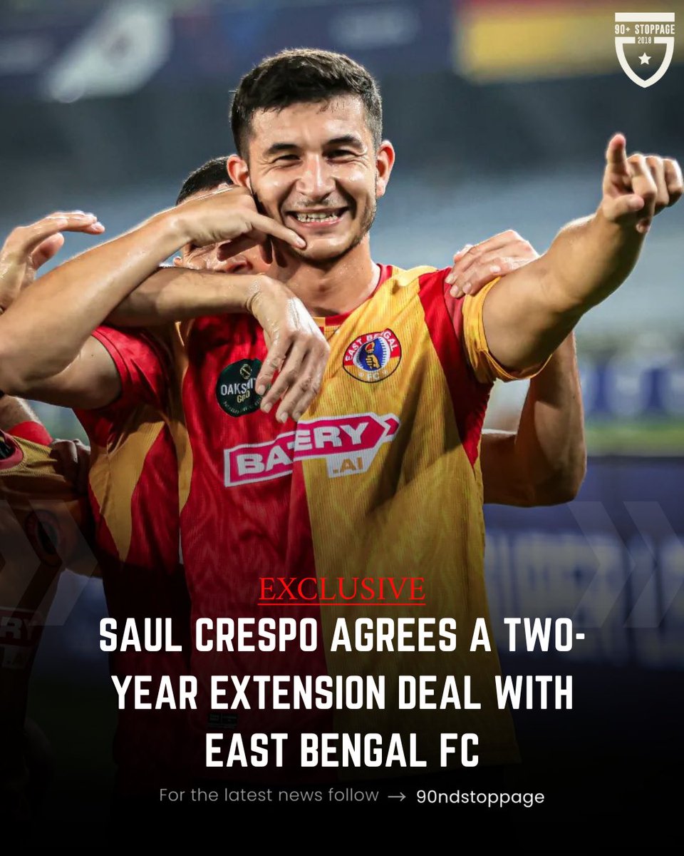 Spanish midfielder Saul Crespo is all set to sign a two-year extension deal with East Bengal FC, we can exclusively confirm 🔴🟡 27 yo has agreed terms with the club and will sign the new deal till 2026 ✍️