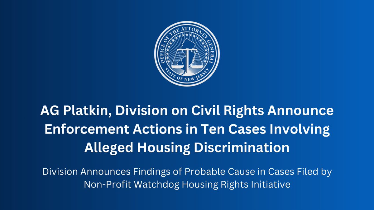 During Fair Housing Month, our office is continuing the fight for fair housing. @CivilRightsNJ announced enforcement actions in 10 cases filed by @housingrightsUS alleging that landlords and real estate agencies turned away Section 8 voucher recipients. bit.ly/3JHJNMp