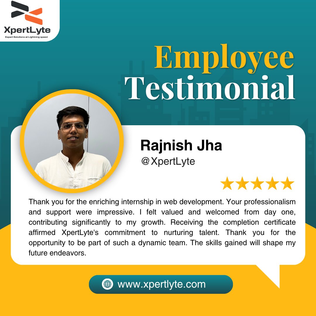 Empowering talent, shaping futures. Thank you for your dedication and contributions during your web development internship with us.

#EmpoweringTalent #WebDevelopmentJourney #XpertLyte