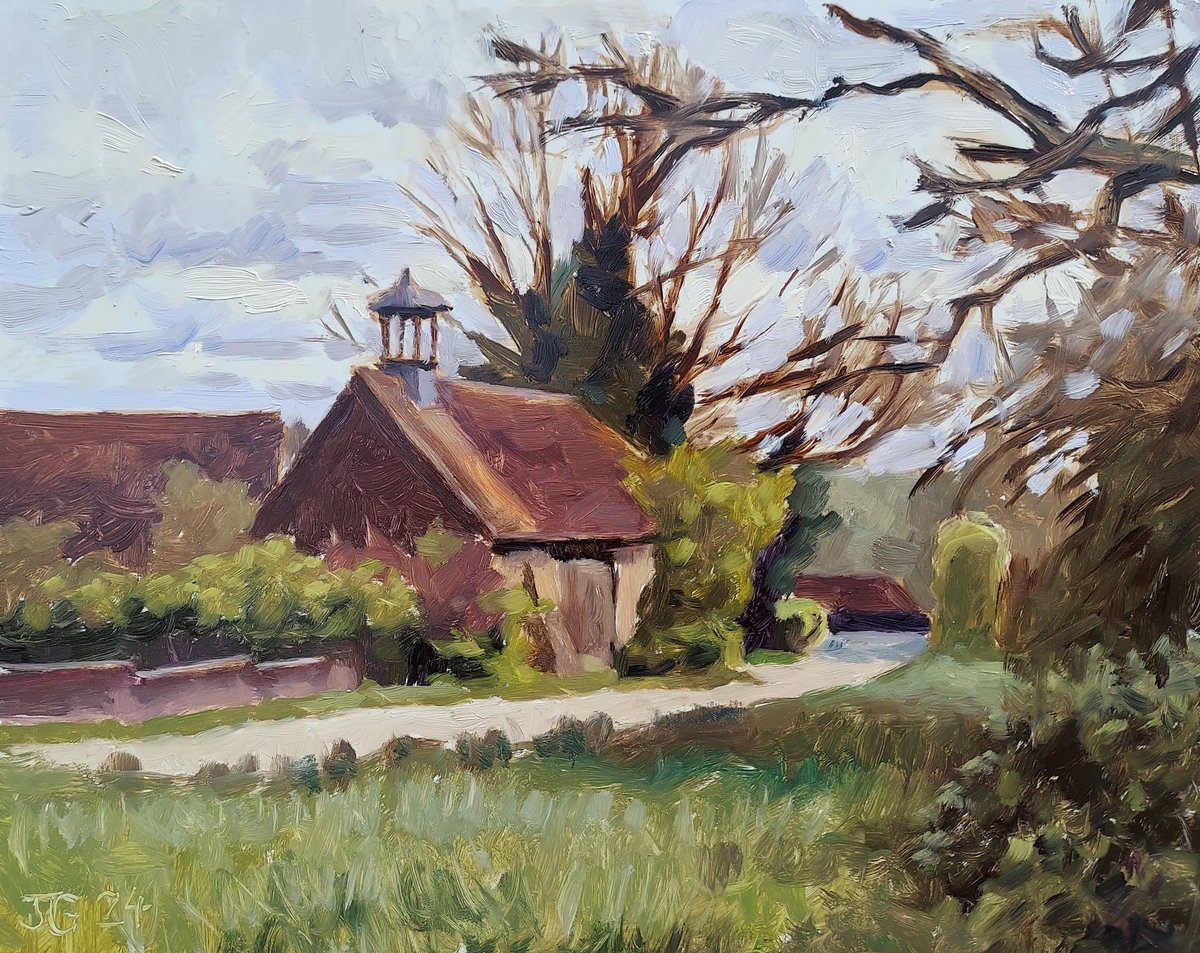I had the opportunity to paint this scene today in Bolter End, which I last painted some years ago. My son was filming his college media project in the vicinity, using my van which was parked nearby. So I needed to be on hand. #chilterns #landscapeoilpainting #Pleinair