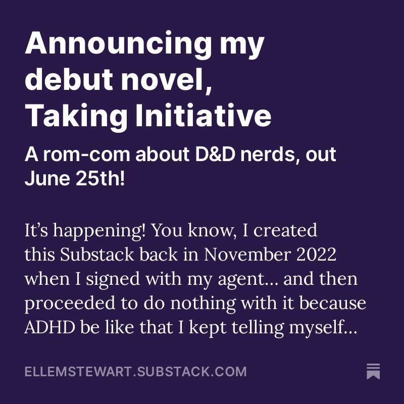 ElleMStew's tweet photo. I announced my debut novel over on my Substack today! Take a look and subscribe at https://t.co/1JJOeTHKh7

#romancebooks #romcom #selfpublishing #writing https://t.co/V9G8X1c9Qr