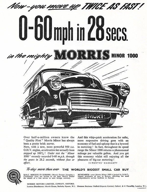 Morris Minor 1000 advert from 1957.

0-60 in 28 seconds 😁

#morrisminor #britishhistory #vintagecars