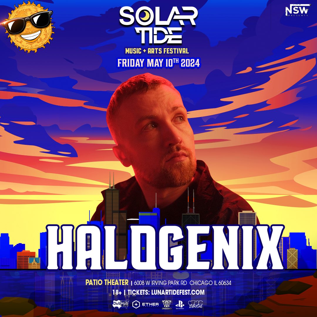 We heard Chicago loves DNB so this week we’re rolling out the legends we have touching down for Solar Tide starting with @Halogenix !🌞🌊 With releases on Critical, Metalheadz, & his own Gemini this Chicago debut is set to be one for the books! 🥁🎶 Tix moving quickly in bio 📱