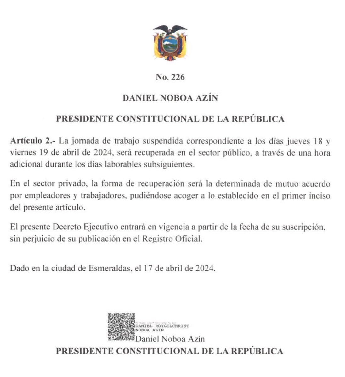 @DanielNoboaOk dice que SE CANCELA ESTE PAÍS hasta ver qué mismo con la consulta Peeeero, no se alarmen, que les toca igual recuperar la jornada de trabajo que se canceló por la negligencia -sus palabras- de este gobierno y sus ministras