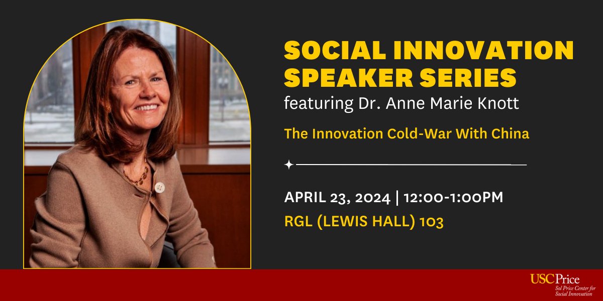 Join us for a conversation with @WUSTL professor Anne Marie Knott for a captivating seminar on the 'Innovation Cold-War With China,' a deep dive into the evolving global innovation landscape. RSVP for lunch by emailing Stacia Fewox at fewox@usc.edu.