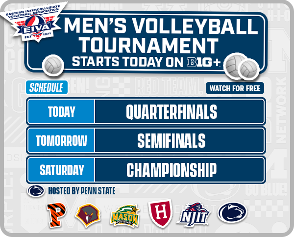 🏐 The @EIVAVolleyball Tournament starts today in State College 🏐 All games streaming for FREE on B1G+. Full Schedule👇 bit.ly/EIVATourney24