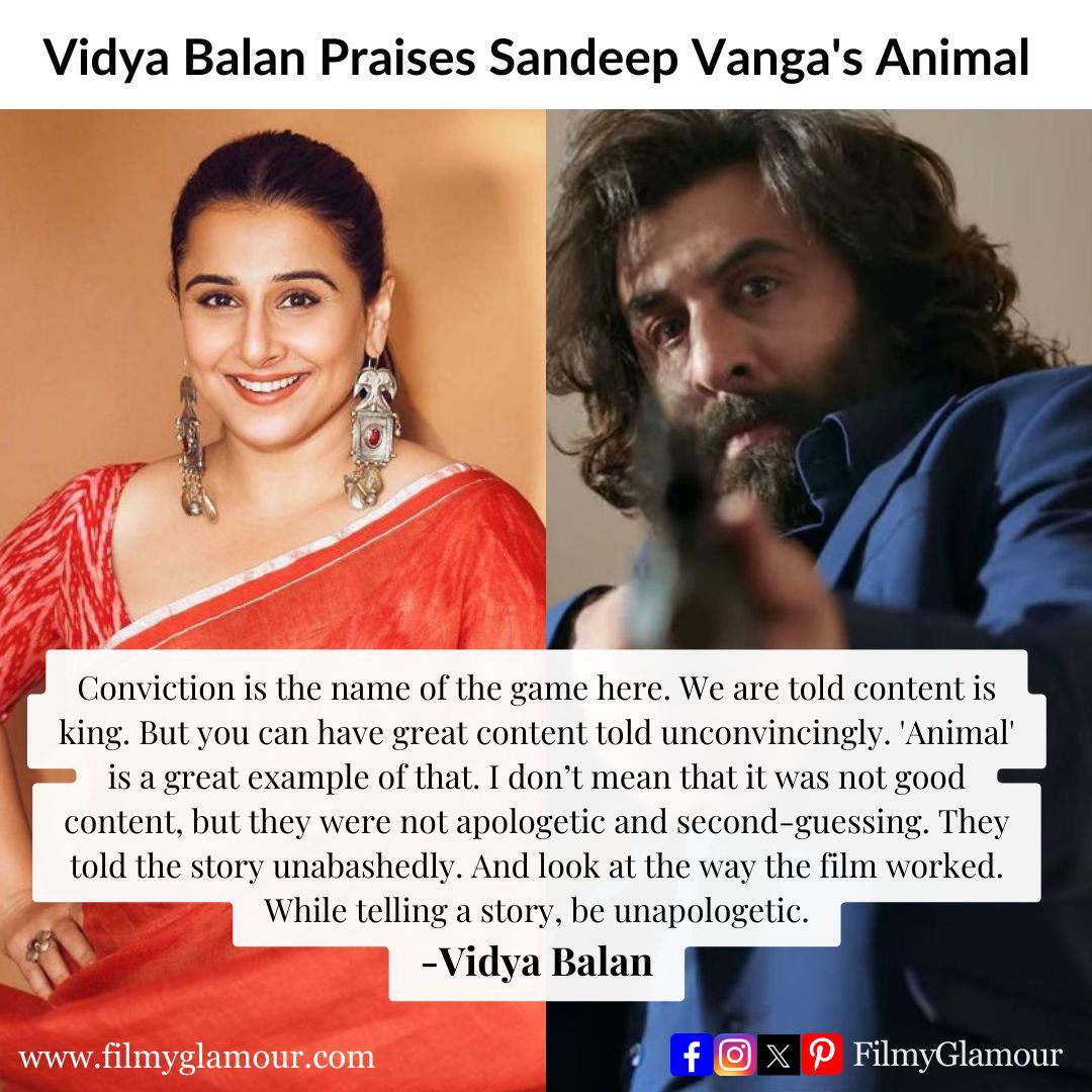 Vidya Balan showerepraises on Sandeep Vanga's conviction in storytelling of Animal.🔥 #VidyaBalan #SandeepReddyVanga #Animal #RanbirKapoor #RashmikaMandanna #Bollywood #Filmyglamour