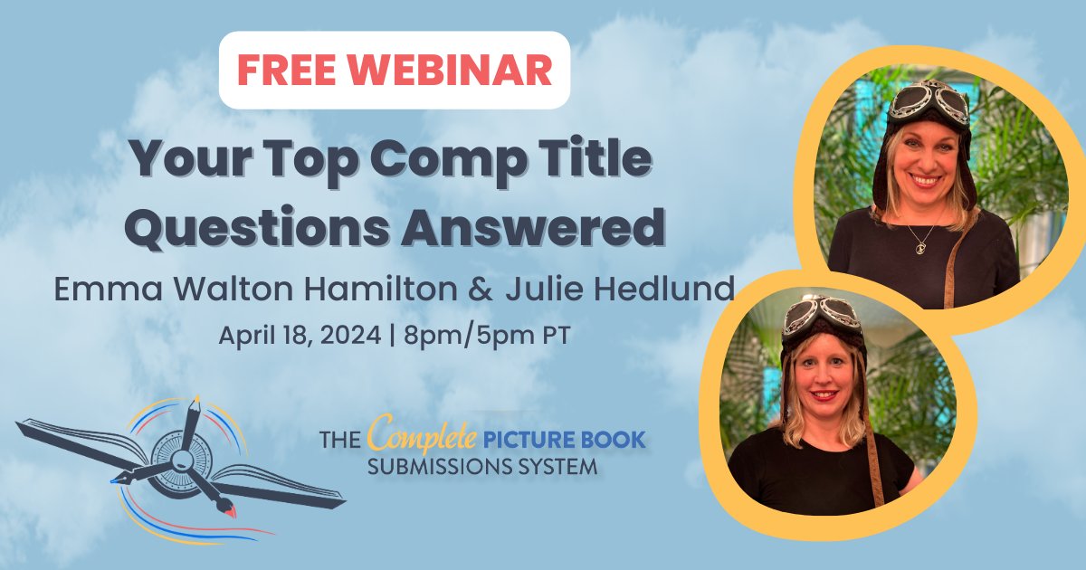 FREE Webinar: Your Top Comp Title Questions Answered! Do you find comp titles confusing? Join Emma & Julie as they demystify how and why to use comp titles! 

picturebooksubmissions.com/webinar

#amwriting #querytip #amquerying