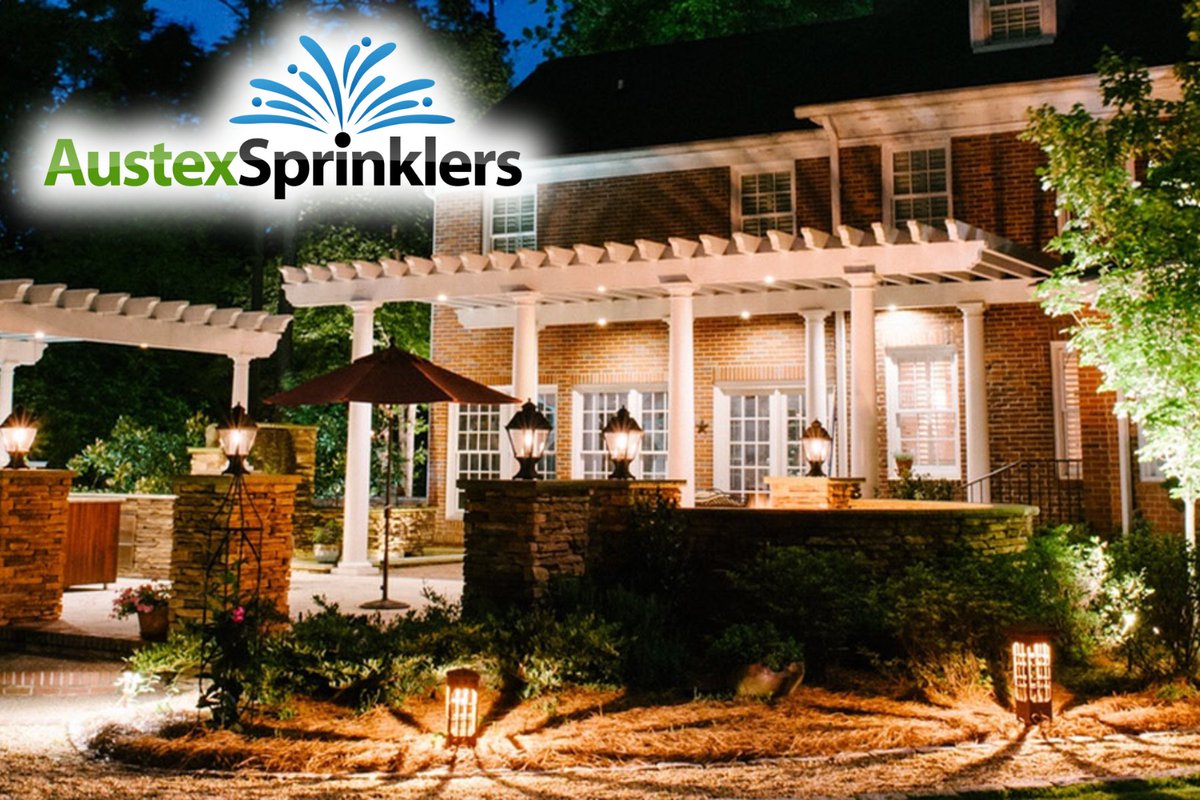 Illuminate your outdoor space with Landscape Lighting Installation Services from Austex Sprinklers! Enhance curb appeal, increase security, and extend outdoor living hours. Let us transform your home today! #landscapelighting #homesecurity #outdoorliving 🌳💡