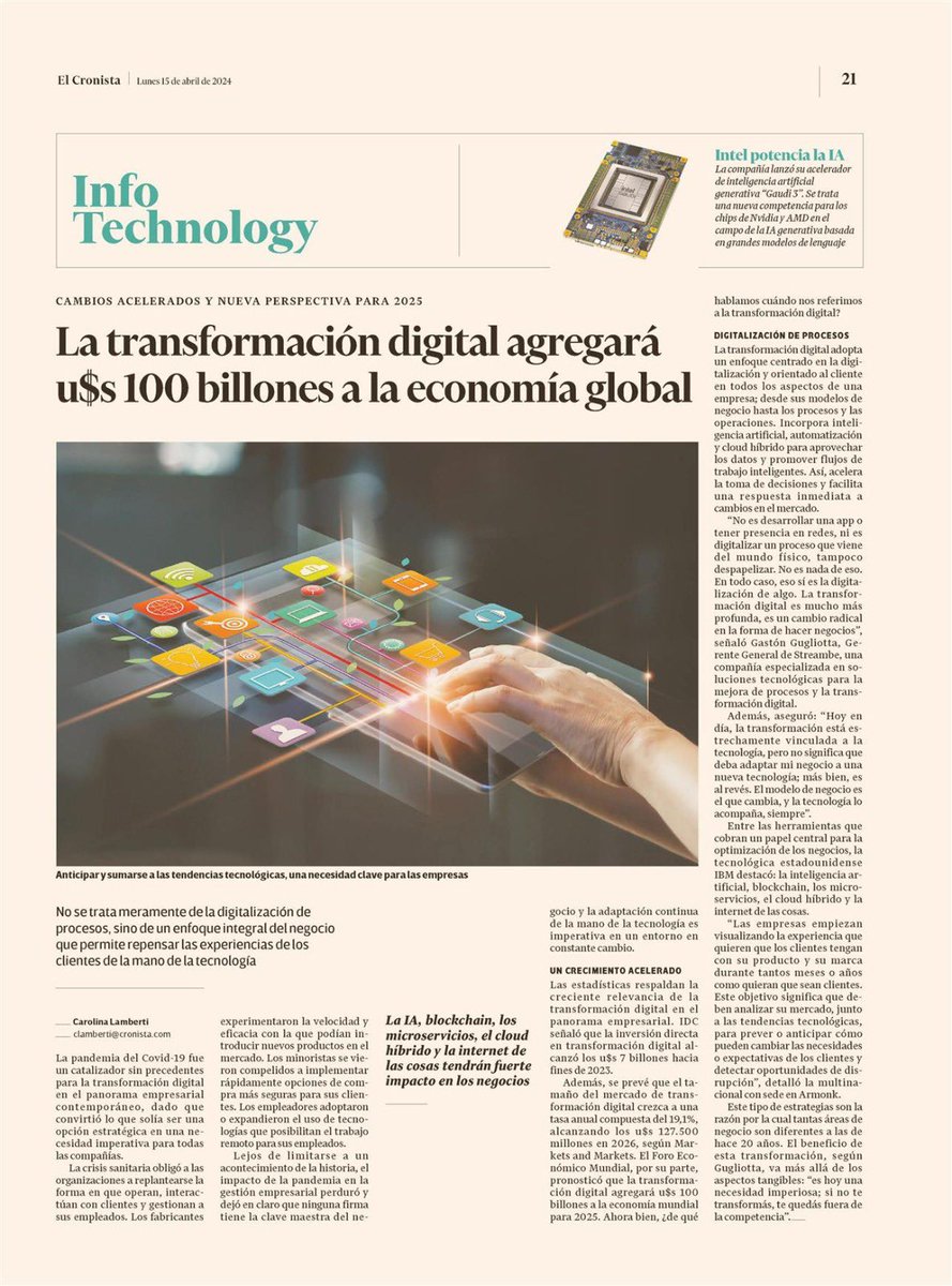 Streambe1's tweet photo. Estamos muy contentos de haber sido parte de la publicación de @Cronistacom para su versión impresa y digital 📰

¡Gracias por incluirnos en esta conversación crucial sobre el futuro de los negocios! 🚀

#TransformaciónDigital #Innovación 

https://t.co/C4YWsfoOFr https://t.co/Rbyh73z57z