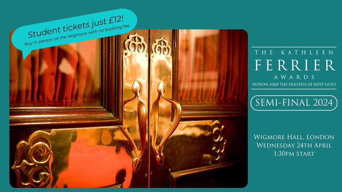 Students! Buy your £12 Ferrier Semi-Final ticket in person @wigmore_hall Box Office and you don't pay a booking fee! Open every day 10am-6pm. wigmore-hall.org.uk ferrierawards.org.uk