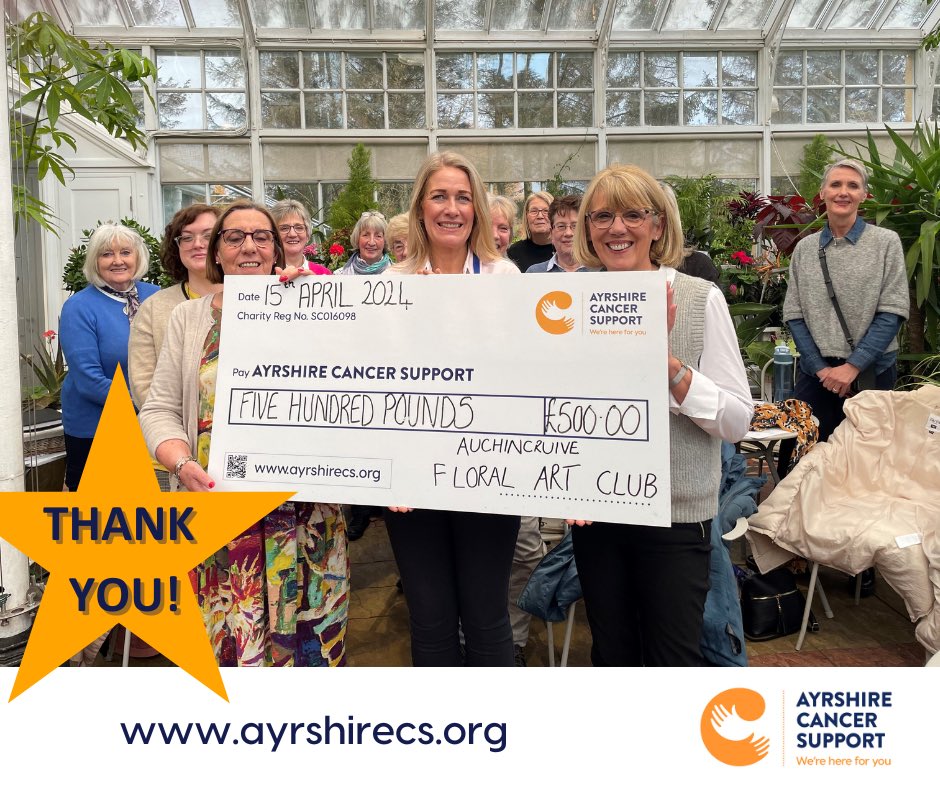 ⭐ THANK YOU ⭐ We had the pleasure of visiting Auchincruive Floral Art Club this week to receive a donation of £500🧡 This wonderful bunch held a fundraising event last November, with all proceeds of the raffle donated to Ayrshire Cancer Support🧡 Huge thanks to all🧡