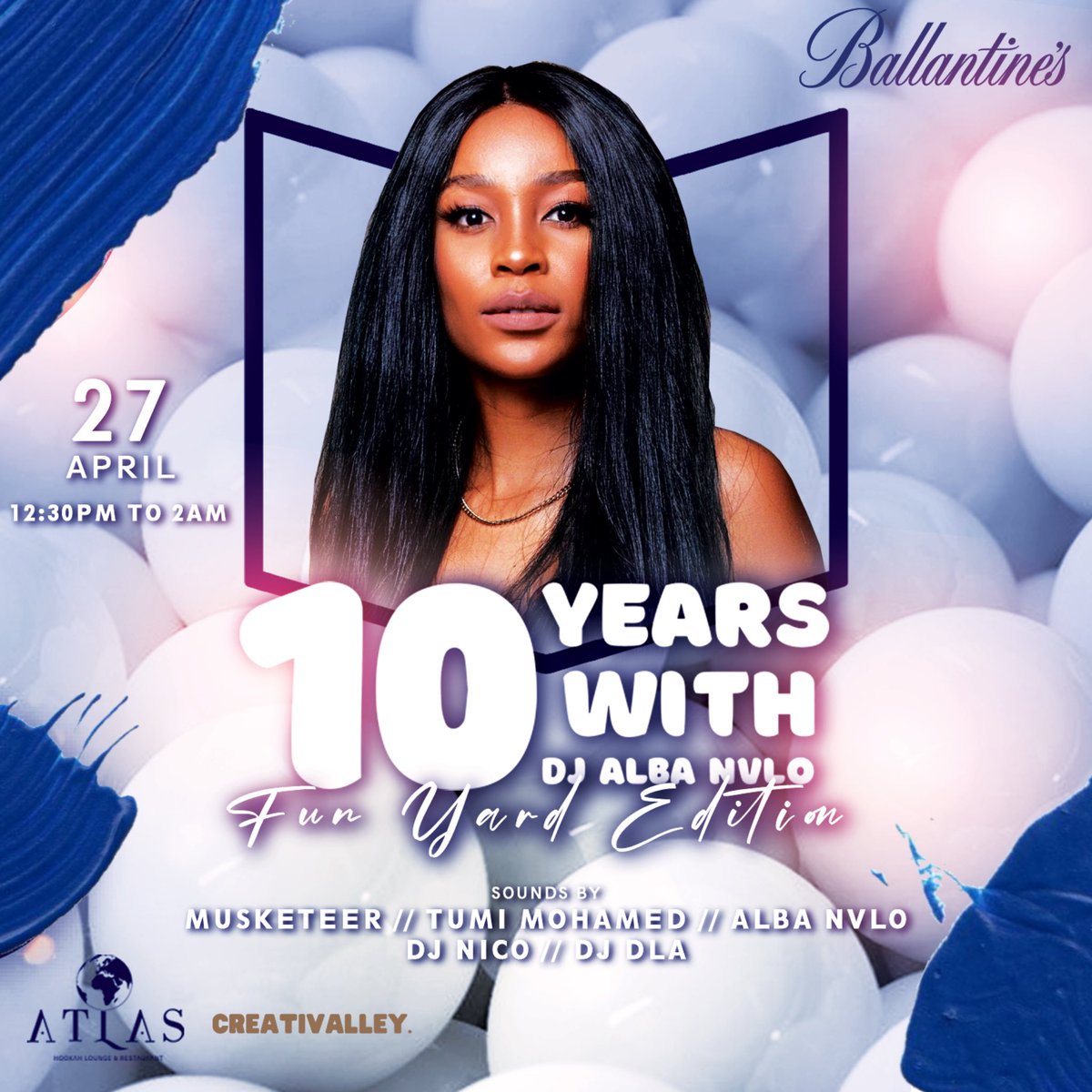 #10yearsWithDJAlbaNvloClubTour

Next venue let’s goo !!

27 April| Atlas hookah Lounge ft <a href="/DoogeyMeech/">Tumi Mohamed</a> x #ballantines #TrueMusic 💙