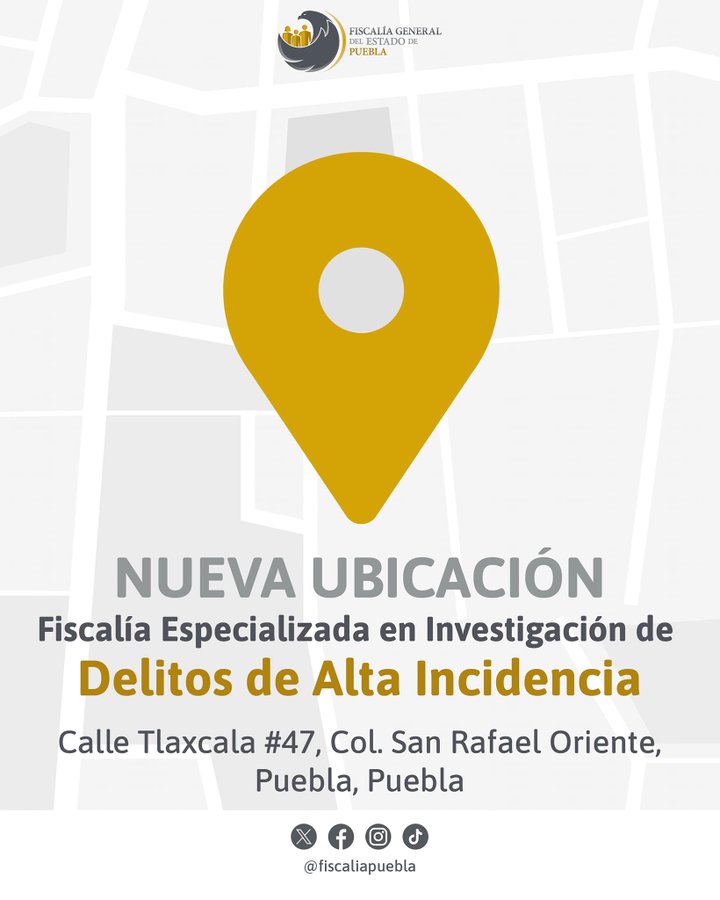 #ÉstaEsTuFiscalía | Conoce la sede de la Fiscalía Especializada en Investigación de Delitos de Alta Incidencia de la @FiscaliaPuebla. UBICACIÓN: 📍Calle Tlaxcala número 47, Colonia San Rafael Oriente, Puebla,Puebla. 🗺️ goo.su/sK1d