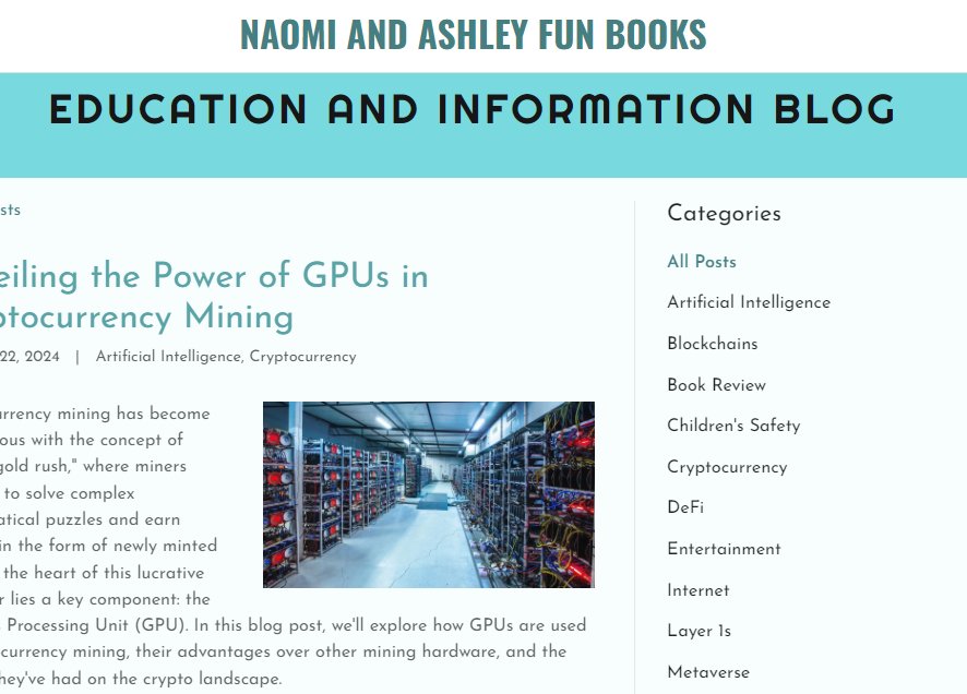 Unveiling the Power of GPUs in Cryptocurrency Mining 'At the heart of this lucrative endeavor lies a key component: the Graphics Processing Unit (#GPU). In this blog post, we'll explore how #GPUs are used in #cryptocurrency #mining...' naomiandashley.com/blog/f/unveili… @nosana_ai
