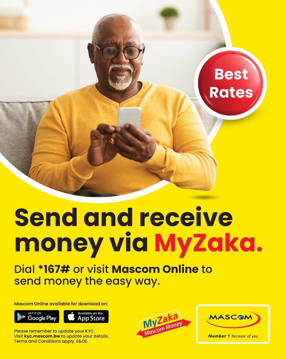 Send and receive money the easy way via MyZaka 💛

Dial *167# or visit Mascom Online to send money at the best rates! 

#MyZaka #MobileMoney #Number1BecauseOfYou
