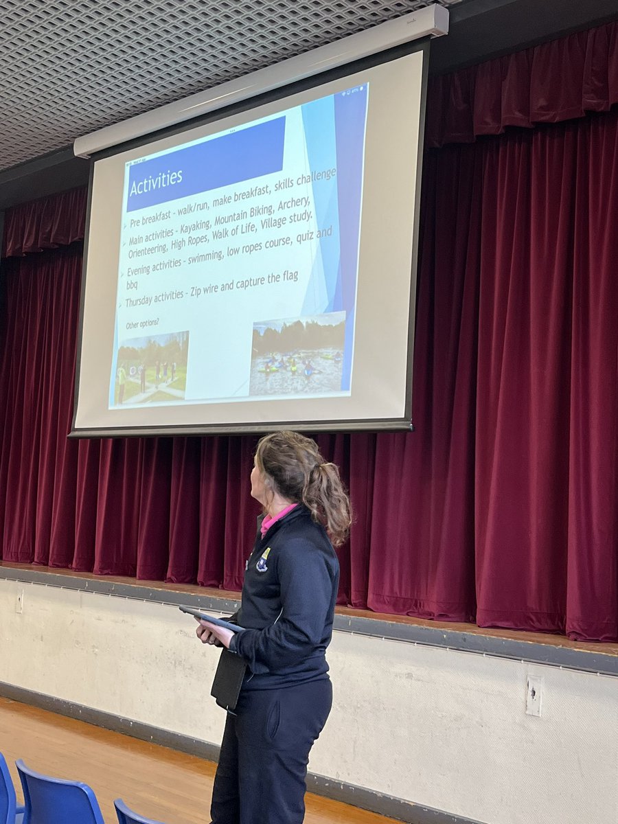Mrs Kay is leading an information session for our S2 parents about residential to Whithaugh Park @RockUKAdventure Less than 4 weeks to go! 🥳