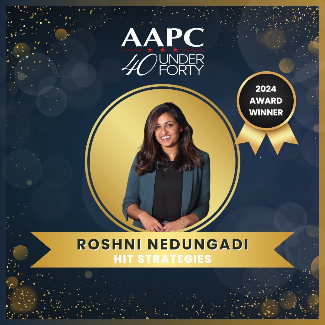 Congratulations to our very own @RoshniNedungadi who was named to @TheAAPC's 40 Under 40 list! Roshni has been recognized as one of the 40 best and brightest campaign professionals 🎉 #2024Pollies