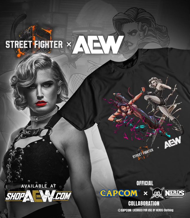 The battle continues! Our @AEW x @StreetFighter 6 Juri vs Toni Storm now available for a limited time over at @ShopAEW or @PWTees . Grab yours now!