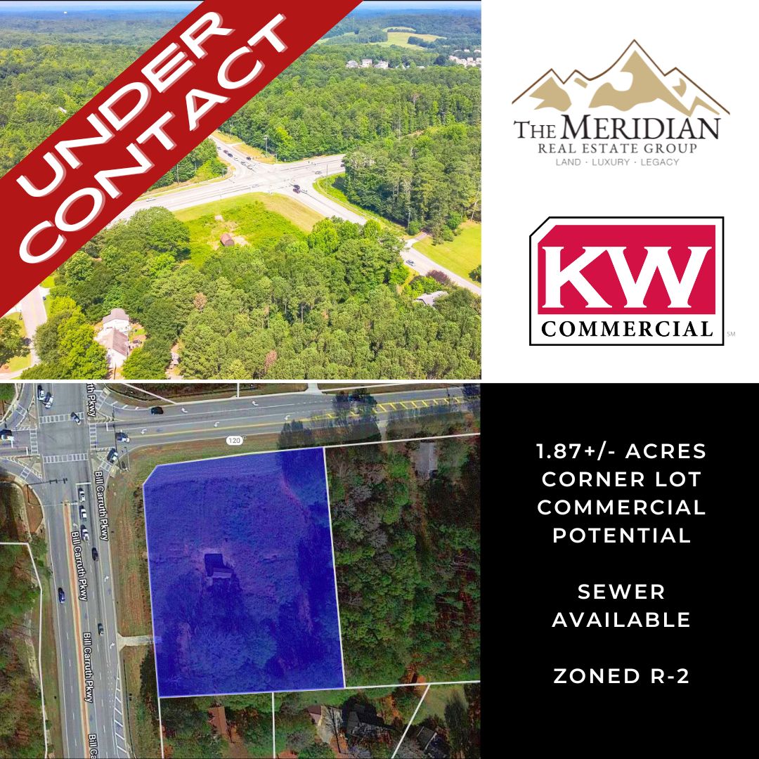 💥UNDER CONTRACT 💥 Corner lot with commercial potential at the major intersection of Bill Carruth Parkway and Hiram-Sudie Road near Downtown Hiram with +/- 570 feet of road frontage. #land #land forsale #commercial #commercialproperty #commercialrealestate #paulding