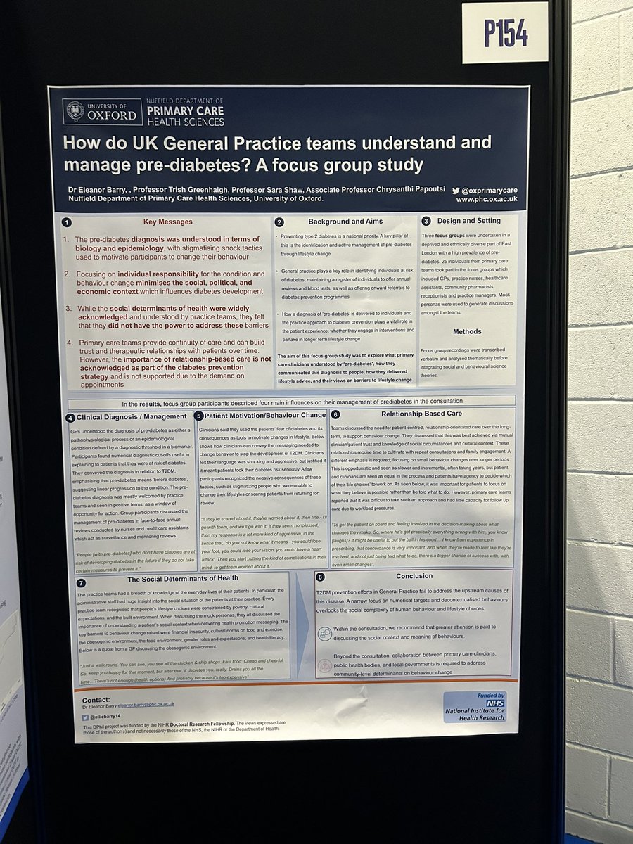 Brilliant day at the first day of the @DiabetesUK @DiabetesUKProf conference! Here are my posters based on my DPhil on #diabetesprevention in #primarycare @OxPrimaryCare funded by @NIHRresearch