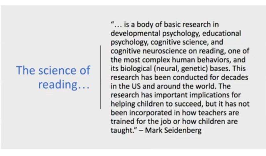 "The science of reading (#SOR) is a body of basic research in developmental psychology, educational psychology, cognitive science, and cognitive neuroscience on reading... —<a href="/markseidenberg/">Mark Seidenberg</a>