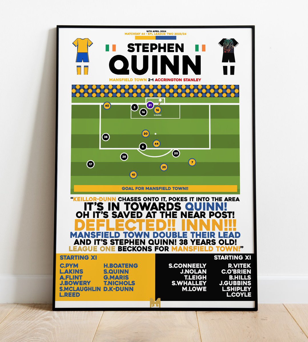 mtfcmatters's tweet photo. 🏆FRAMED PRINTS GIVEAWAY 🏆 😍

We have partnered with @MezzalaDesigns to giveaway Framed Prints of Stephen Quinn’s Promotion Winning Goal v Accrington🟡🔵

To Enter: 

🔄Retweet this post 
🤝Follow @mtfcmatters &amp; @MezzalaDesigns 

#MTFC #Stags https://t.co/VIpkpunGsJ
