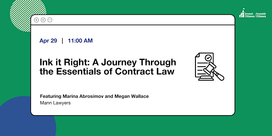 Demystify business contract law with our partners @MannLawyers on April 29th! Learn about how to create a binding contract, contractual clauses, and best practices to protect your business in contractual relationships. 👉 bit.ly/49jOUwB