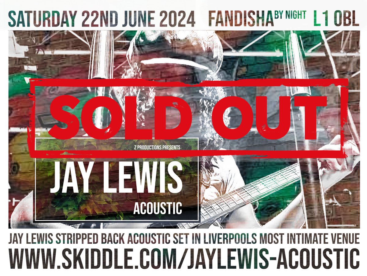 #SOLDOUT > @JamesJayLewis 22nd June 2024 show @FandishaByNight has sold out thankyou to everyone who booked a ticket looking forward to a great night #baltictriangle #liverpool #skiddle