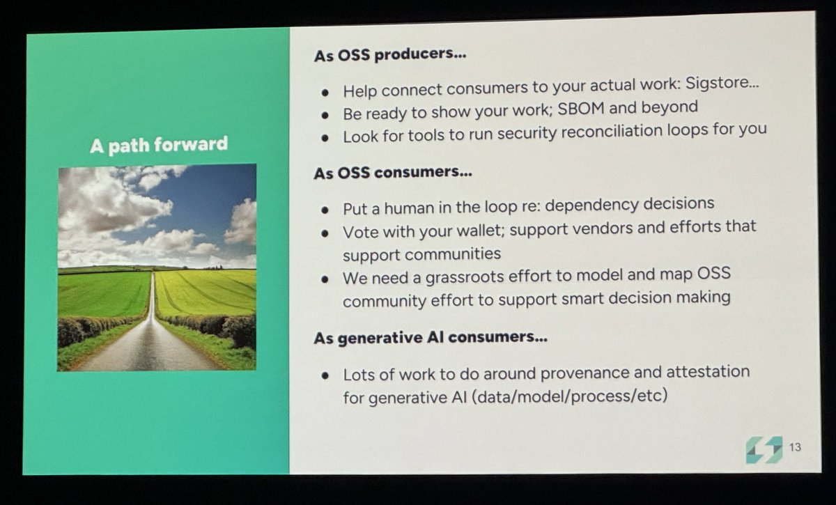 LoriLorusso's tweet photo. Keynote with @cmcluck #ossummit Managing Supply Chain Risk in a World of AI Assisted Developers @StackLokHQ https://t.co/h6LiPTSYGC
