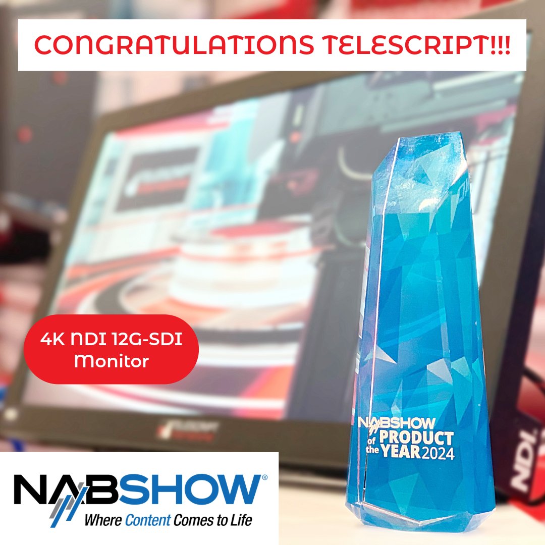 Congratulations to @Telescript for winning Product of the Year at NAB 2024!

#1SourceVideo #distribution #RedefiningDistribution #filmmaking #recording #footage #videoproduction #liveproduction #NAB2024 #LasVegas #TelescriptInternational #teleprompters #Monitor #productoftheyear