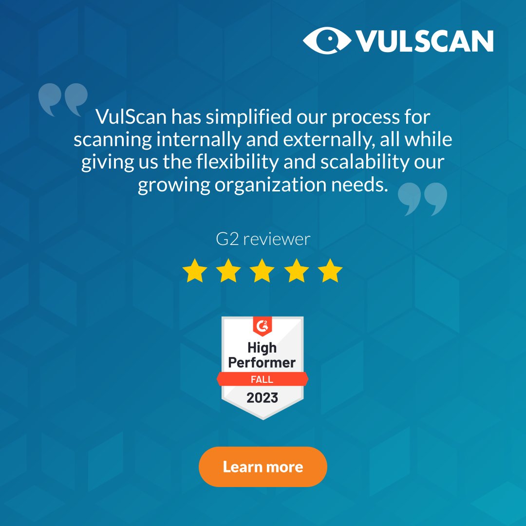 'VulScan has simplified our process for scanning internally and externally, all while giving us the flexibility and scalability our growing organization needs' - G2 reviewer Discover how VulScan is best for your business! bit.ly/3ITHXHx #testimonial #scanning
