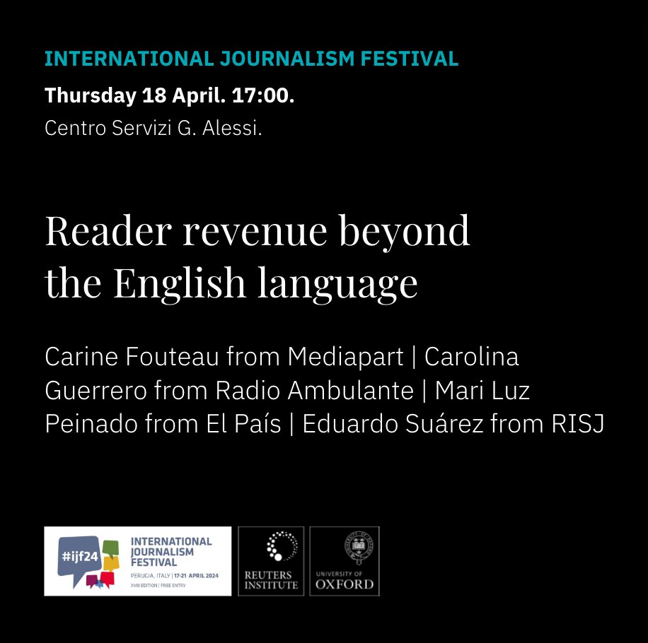 Are you in Perugia today? Join me at 17:00 for a conversation on reader revenue with 3 women journalists from news organisations I truly admire: @CarineFouteau from @mediapart | @mluzpeinado from @el_pais | @nuncaduermo from @radioambulante journalismfestival.com/programme/2024…