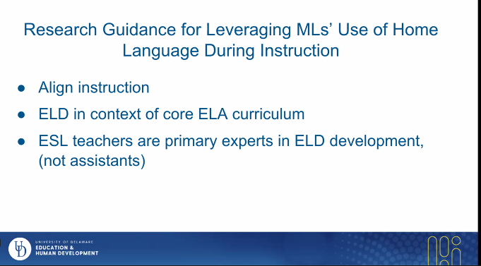 caryknight240's tweet photo. Great information from University of Delaware focusing on how to leverage home language use during instruction!!! Both content and MLL teachers coming together in collaboration to support our students!! #MultilingualDE https://t.co/u7LvPSeWxm