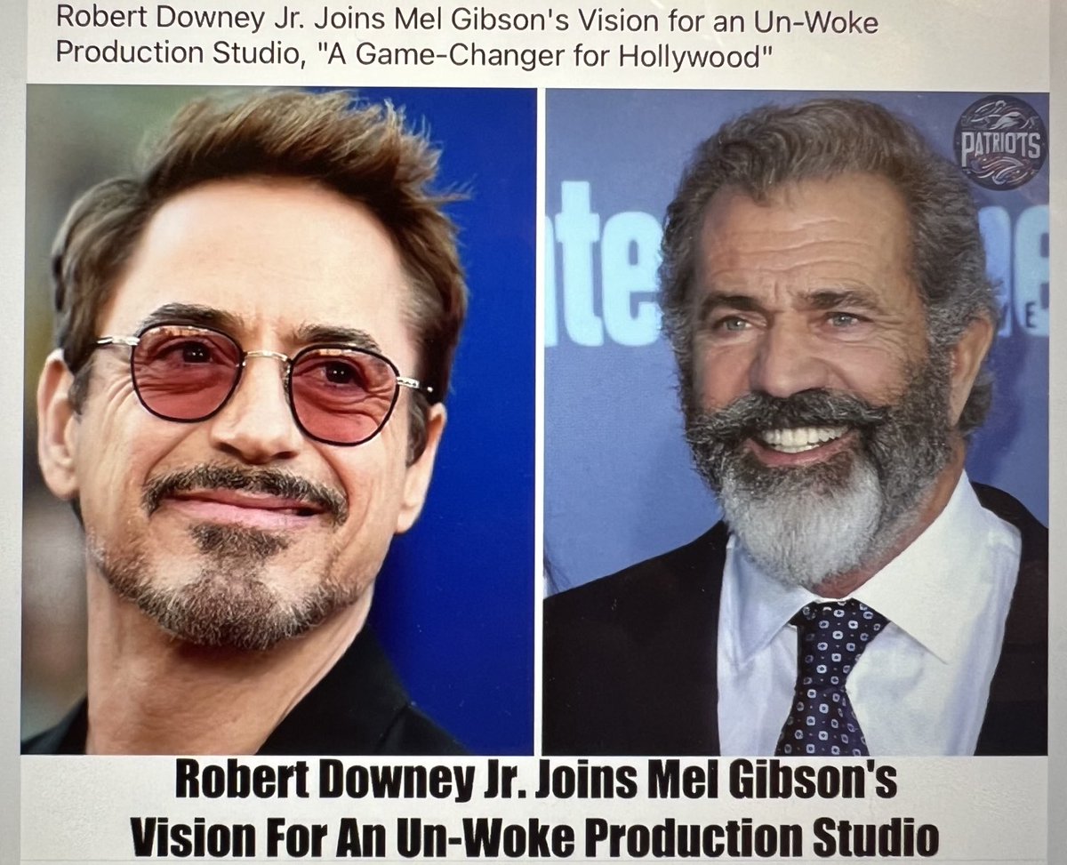 Yet, another win for Patriots! Robert Downey Jr. collaborates with Mel Gibsons non-woke Production studio! Shutting-down “Woke” Hollywood, one actor-actress as a time. ™️